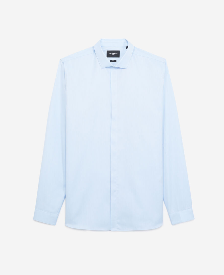 chic blue shirt in cotton w/cutaway collar