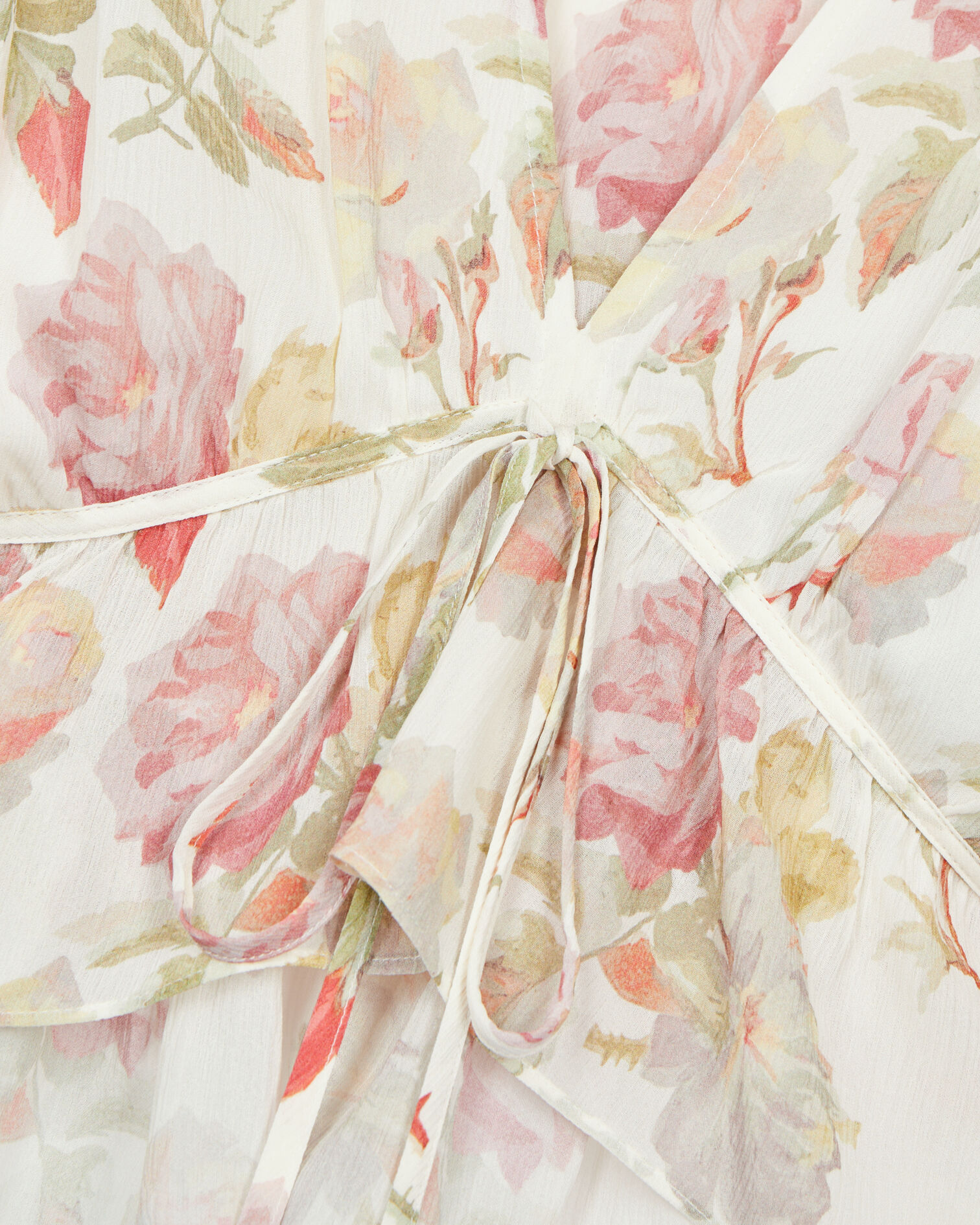 Top imprimé fleuri en soie avec volants, BEIGE / RED, hi-res image number null
