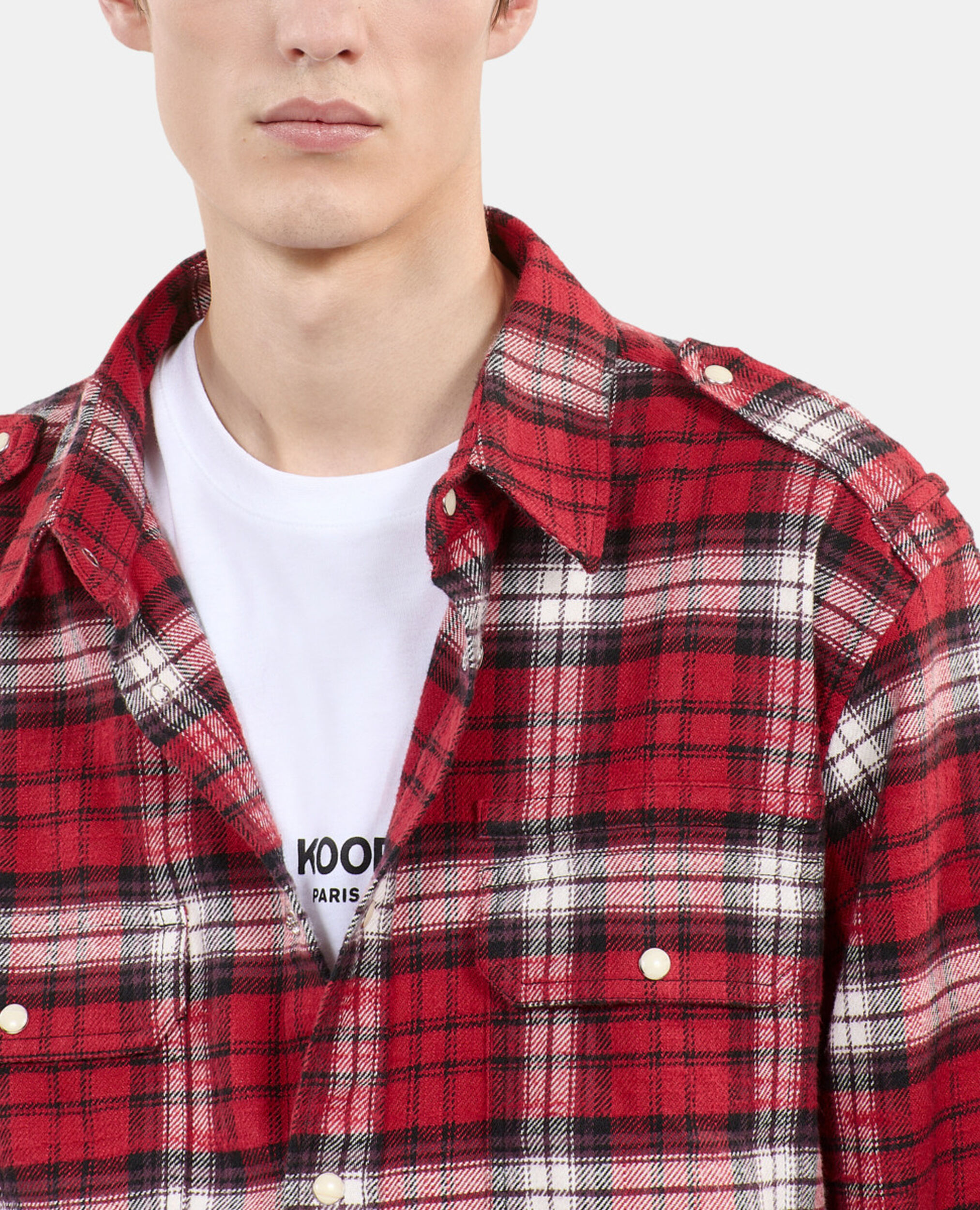 Red and white checked overshirt, BLACK-RED-WHITE, hi-res image number null