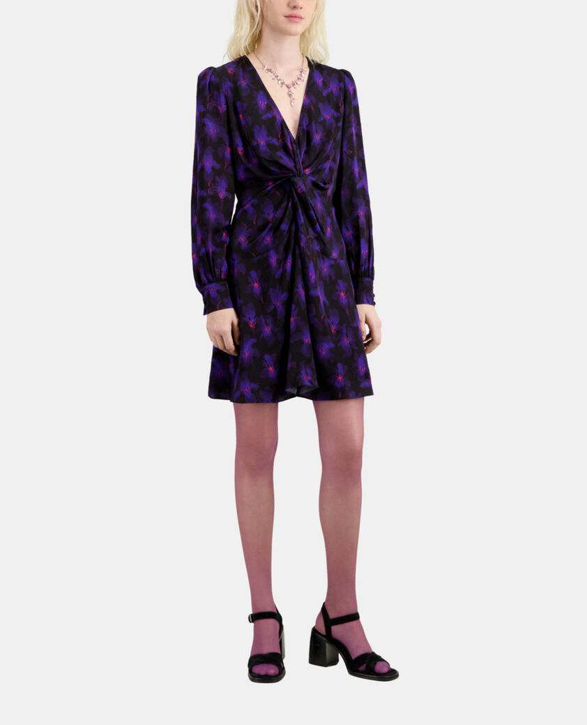 The Kooples FEMME BLACK /LIGHT PINK / BLUE robe courte fleurie avec drapé