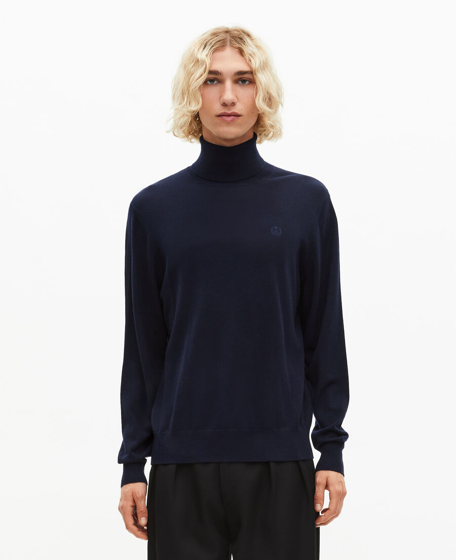 The Kooples HOMME NAVY pull col roulé en laine mérinos marine