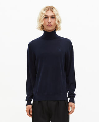 The Kooples HOMME NAVY pull col roulé en laine mérinos marine