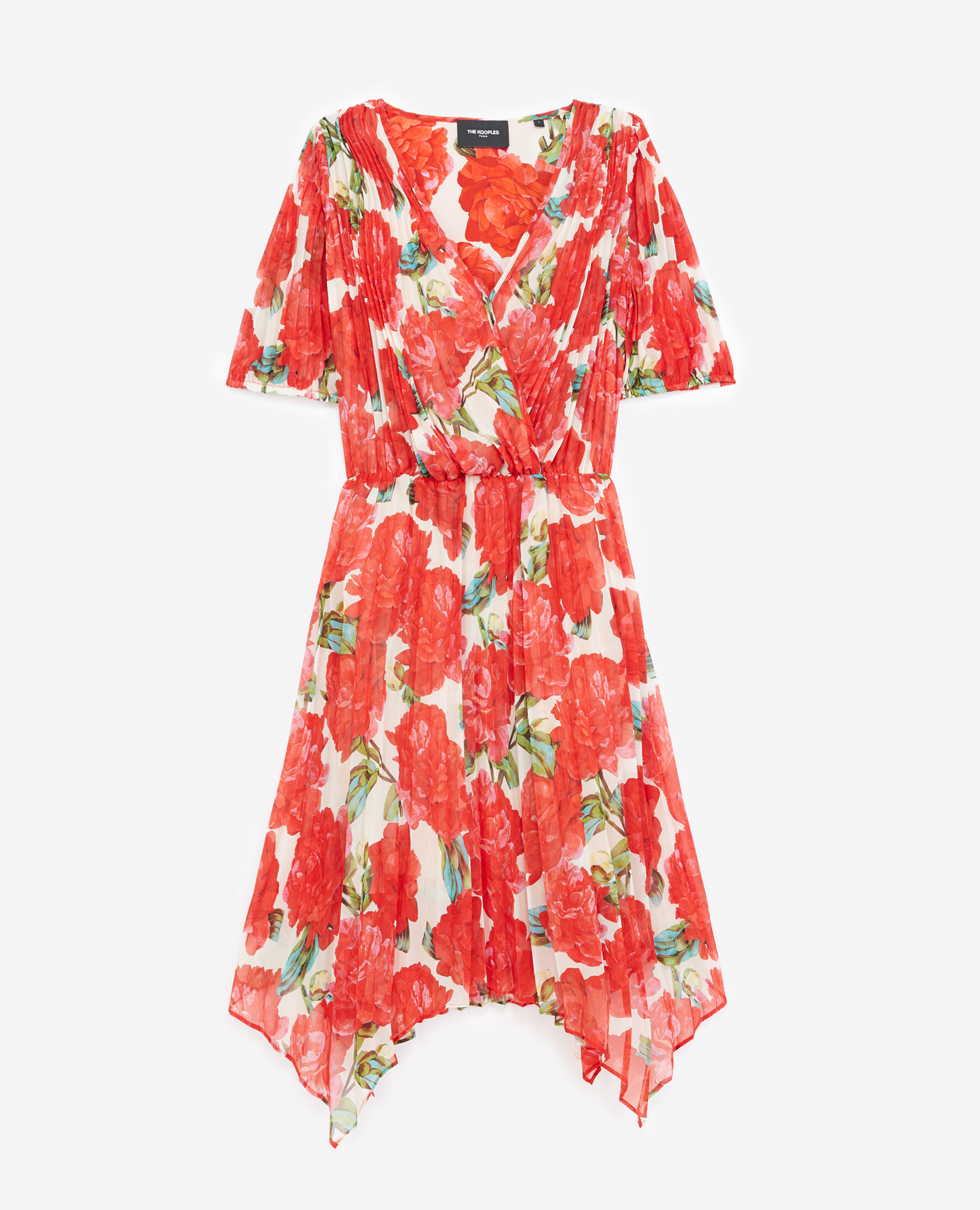 Short wrap dress w pleats red floral print The Kooples US