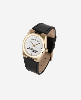 The Kooples MIXED BLACK / GOLD watch with logo and black leather strap