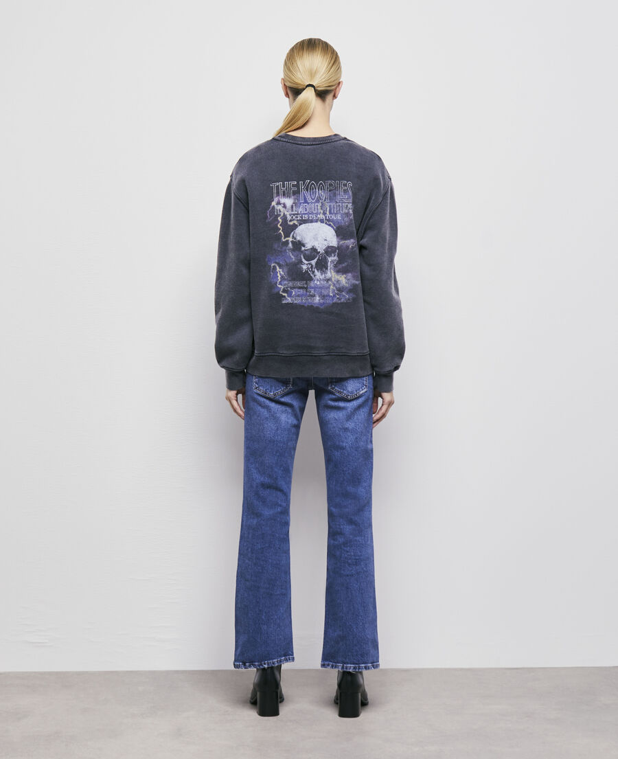 black sweatshirt with skull screen print