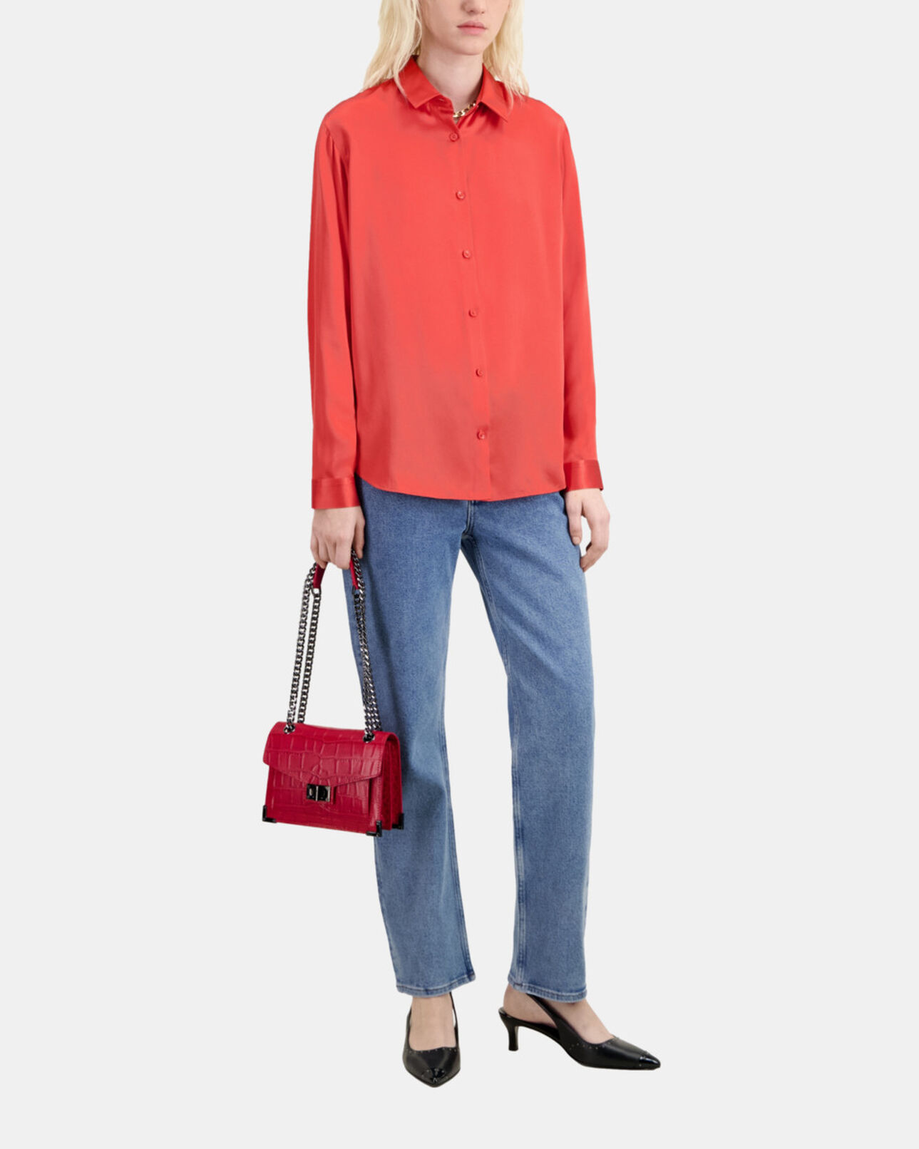 The Kooples MUJER RED BRIQUE camisa roja satén seda
