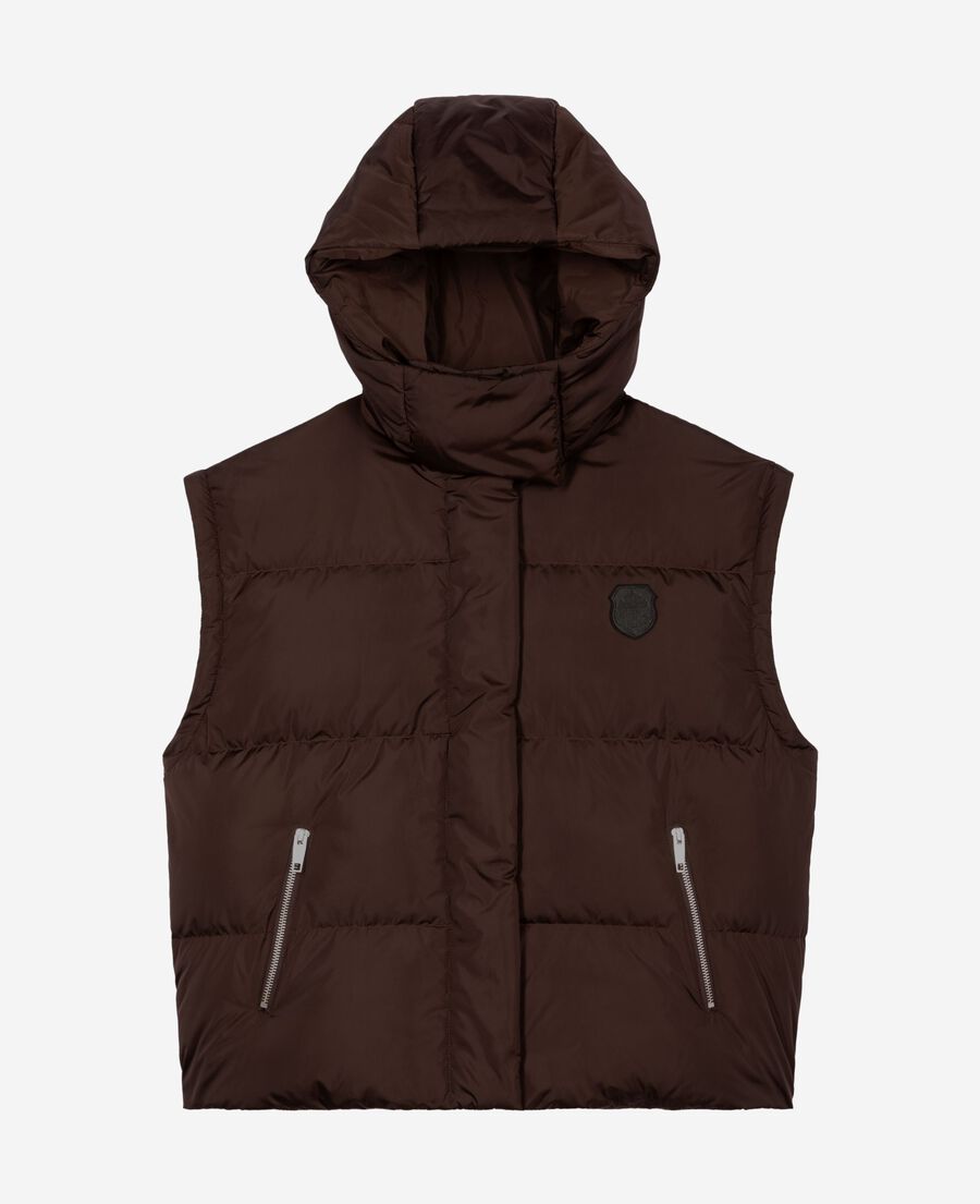 The Kooples WOMEN CHOCOLATE brown down jacket with removable sleeves