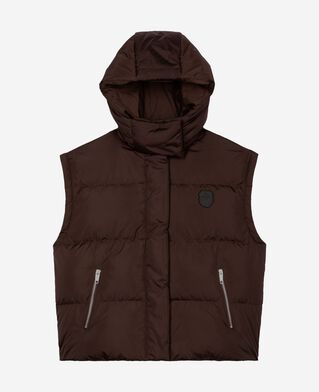 The Kooples WOMEN CHOCOLATE brown down jacket with removable sleeves