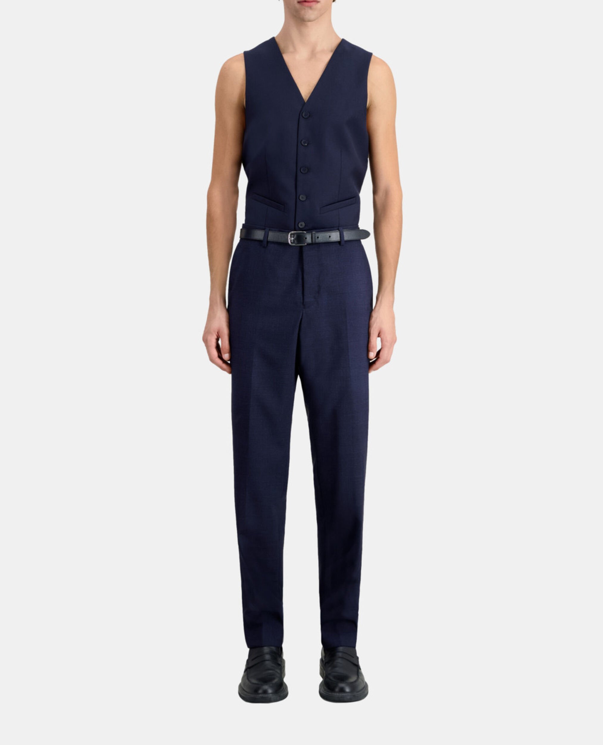 Marineblaue Anzughose aus Wolle mit Motiven, NAVY / BLACK, hi-res image number null