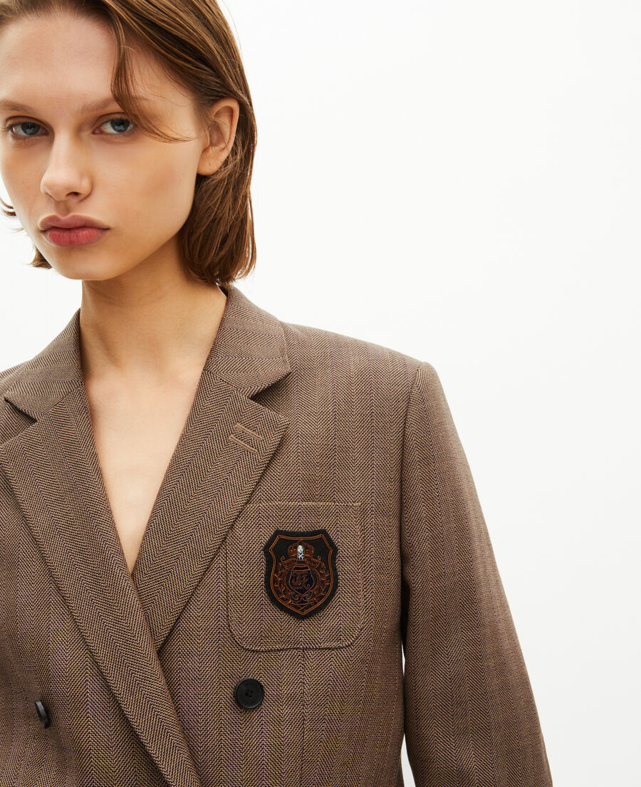 The Kooples F CAMEL double-breasted wool suit jacket with camel crest