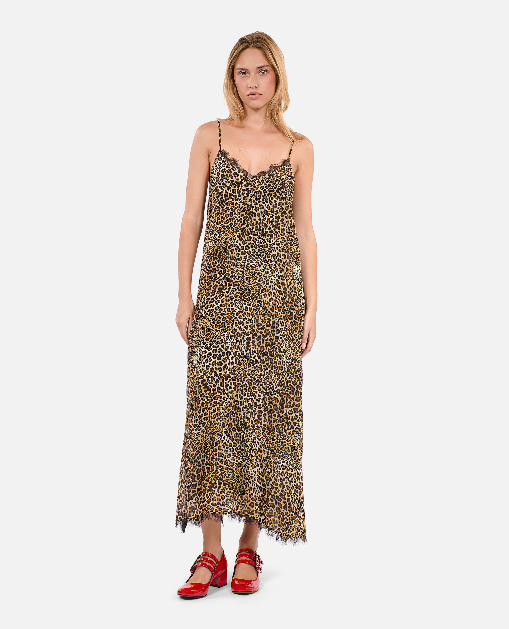 Vestido lencero largo estampado mezcla seda, LEOPARD, hi-res image number null