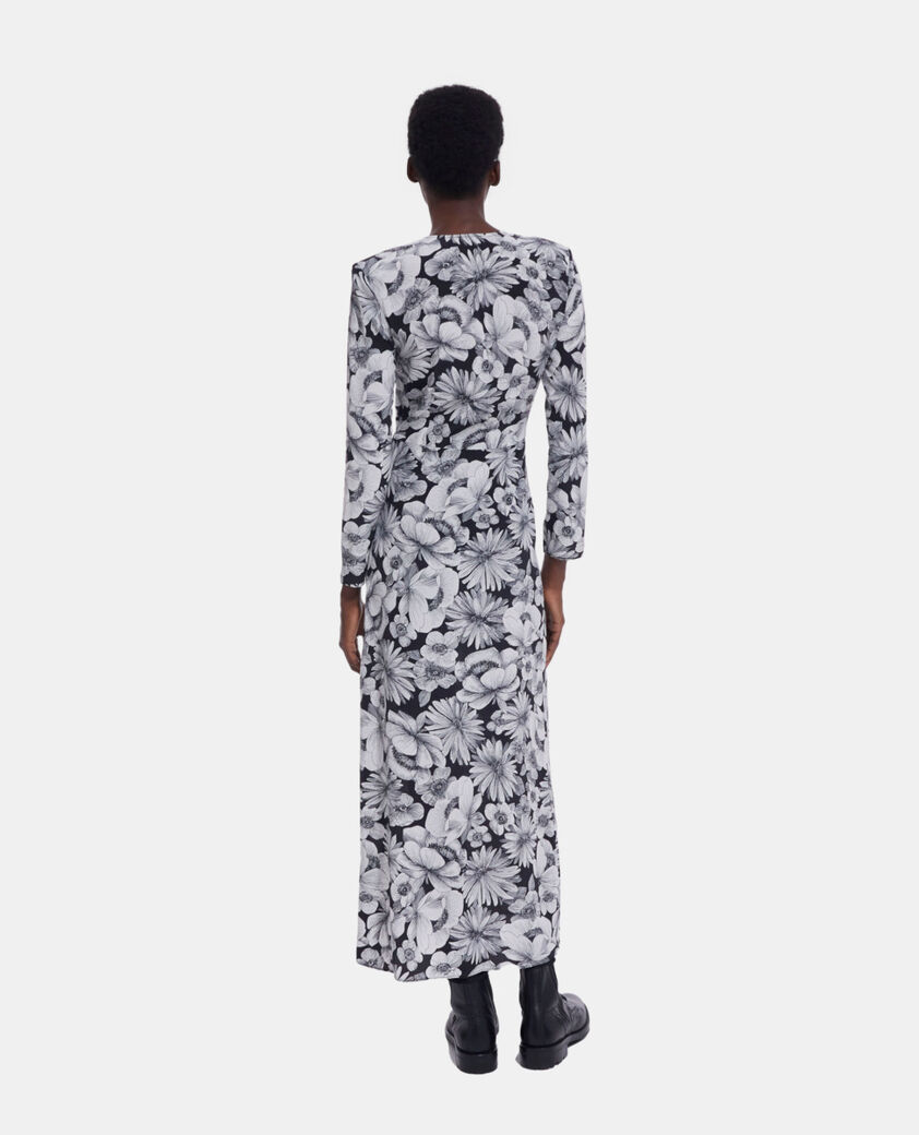 The Kooples WOMEN BLACK WHITE long floral silk dress
