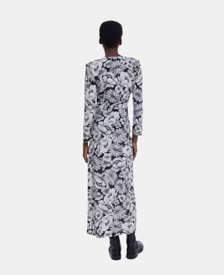 The Kooples WOMEN BLACK WHITE long floral silk dress