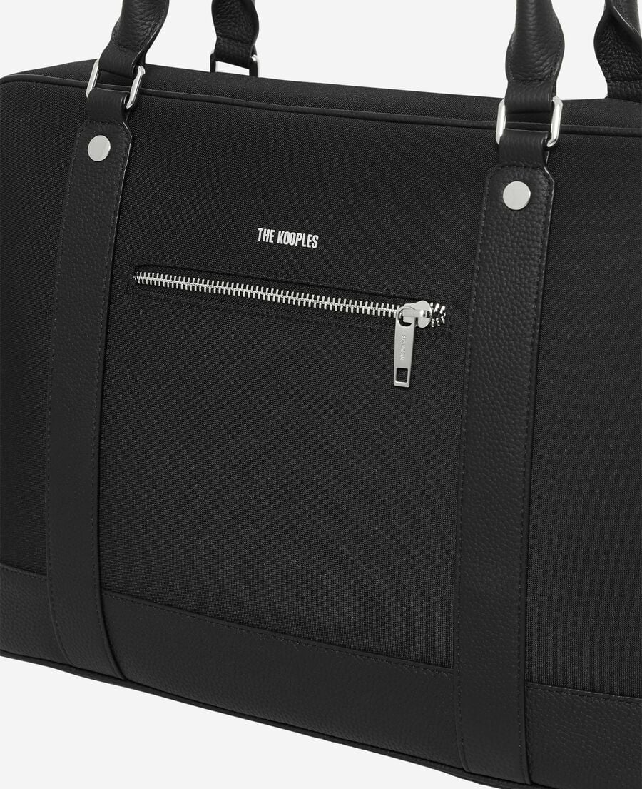 The Kooples HOMME BLACK porte-documents en canvas et cuir grain&eacute; noir