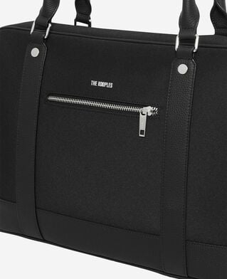 The Kooples HOMME BLACK porte-documents en canvas et cuir grain&eacute; noir