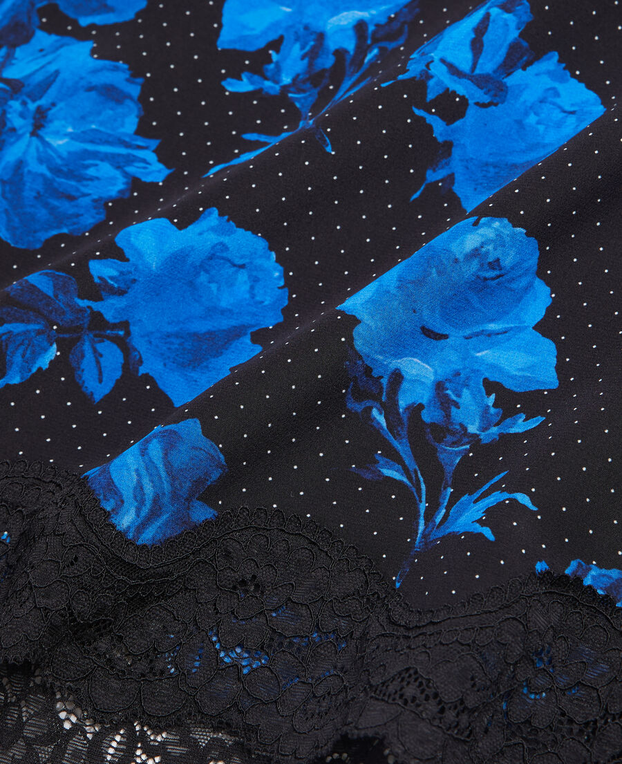 The Kooples FEMME BLACK BLUE jupe longue imprimée en soie avec détails en dentelle