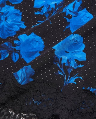 The Kooples FEMME BLACK BLUE jupe longue imprimée en soie avec détails en dentelle