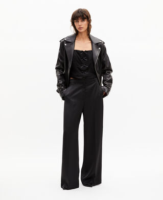 The Kooples F BLACK black satin wide-leg pants