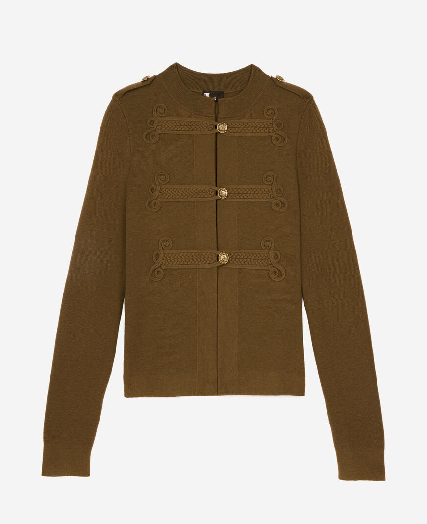 The Kooples F KAKI khaki officer-style wool cardigan