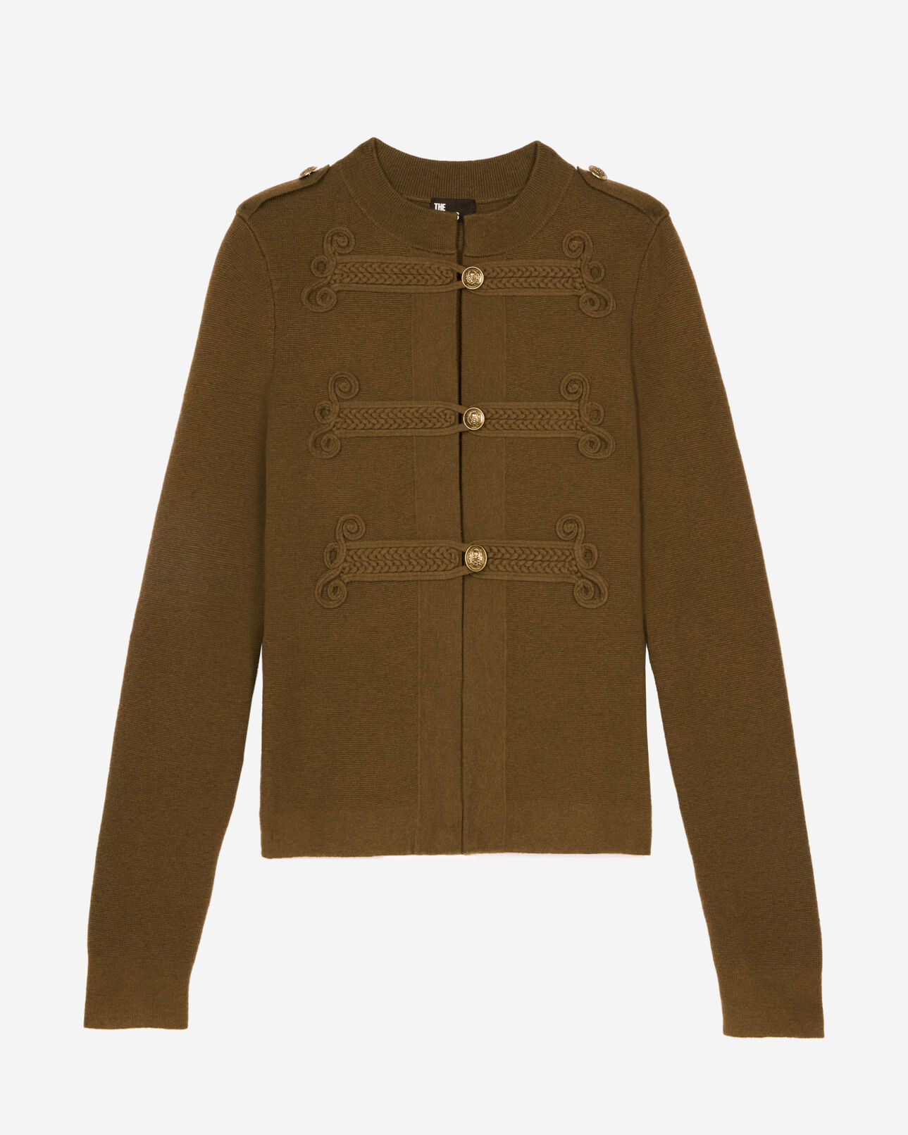 The Kooples WOMEN KAKI khaki officer-style wool cardigan