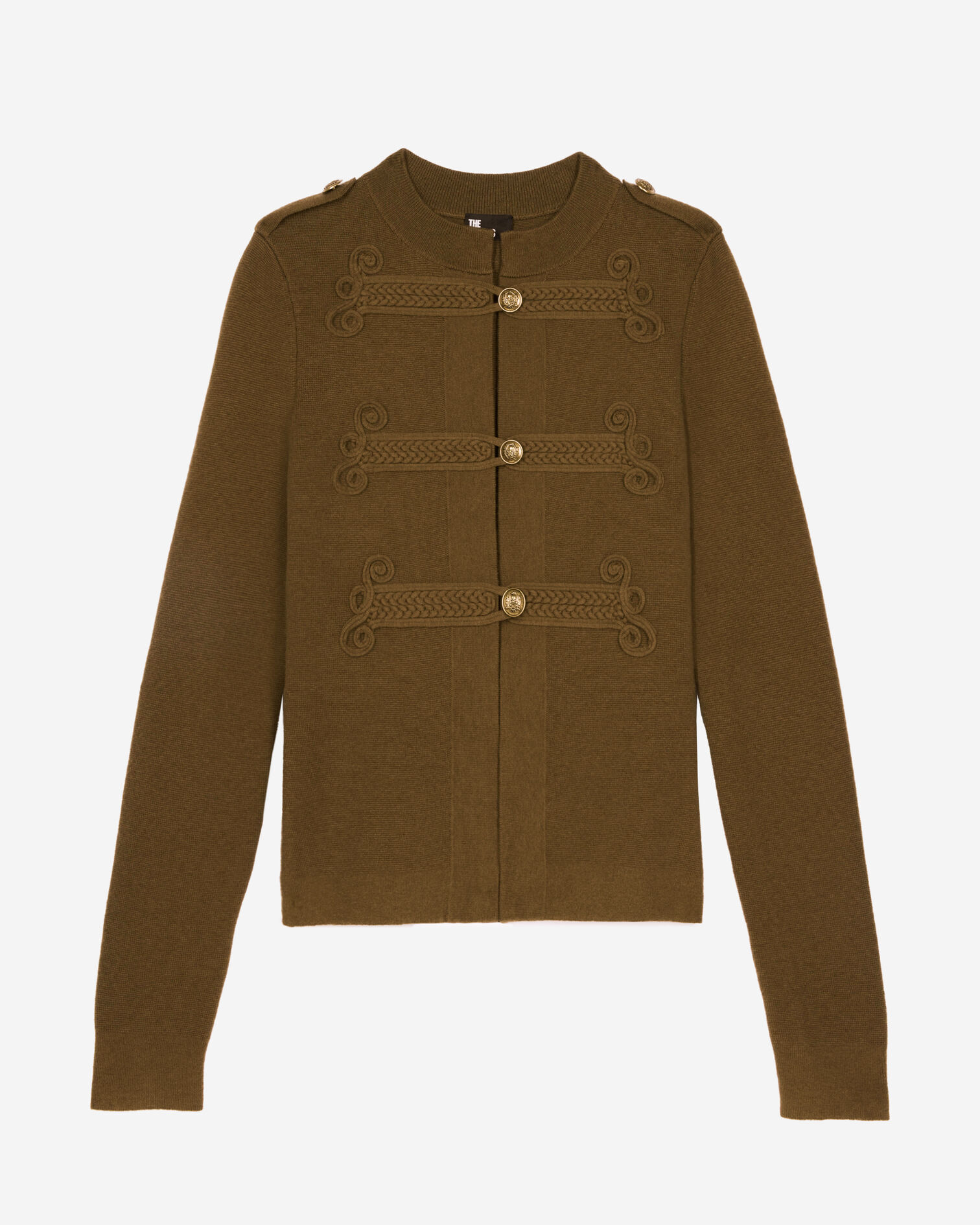 Khaki officer-style wool cardigan, KAKI, hi-res image number null
