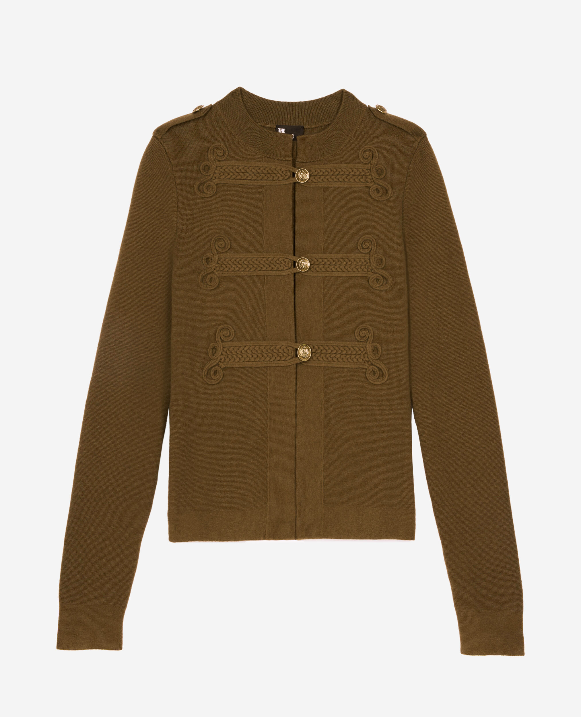 Khaki officer-style wool cardigan, KAKI, hi-res image number null