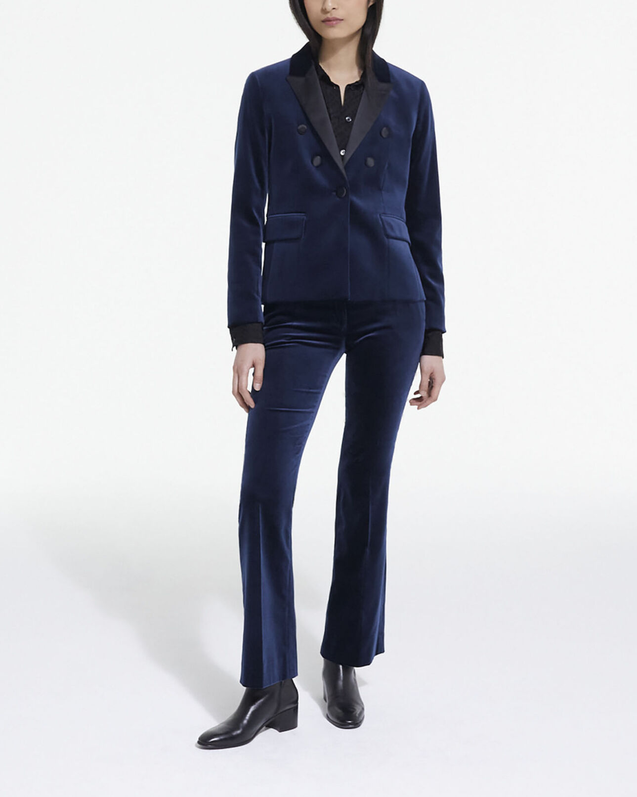 The Kooples WOMEN NAVY blue velvet suit jacket