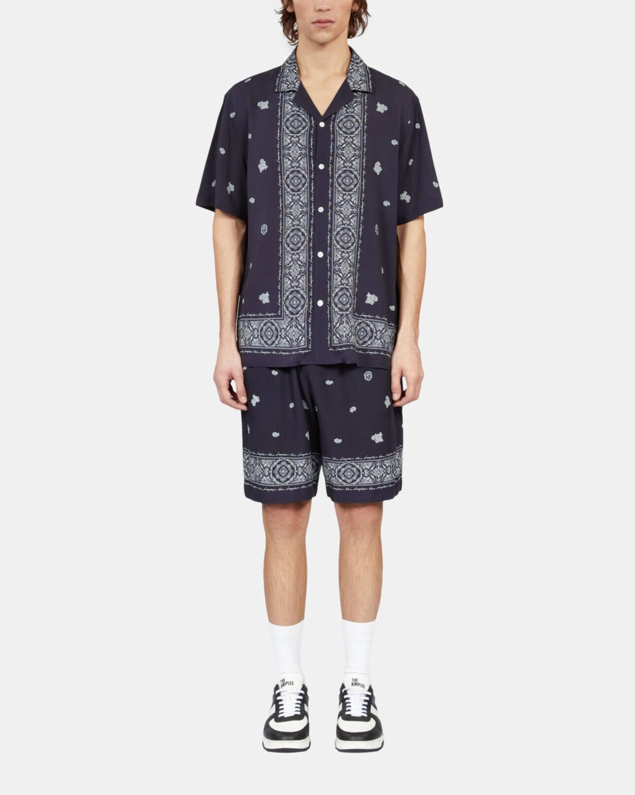 The Kooples MEN NAVY / WHITE navy skull paisley print short sleeve shirt
