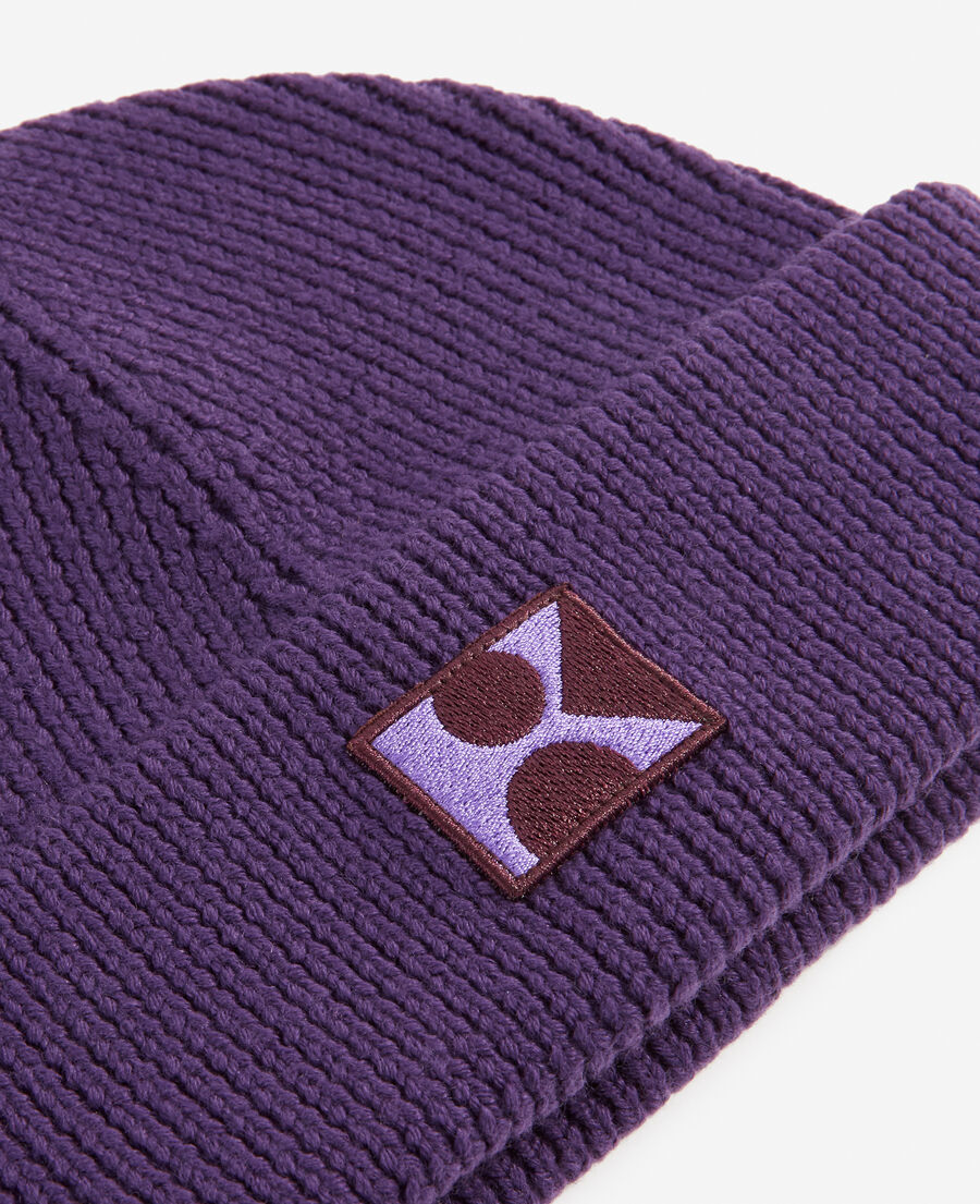 purple wool beanie with logo k patch