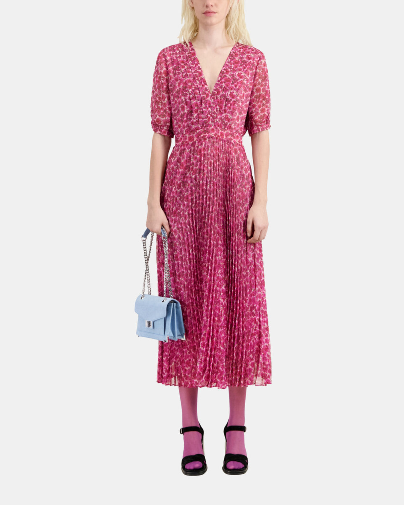 The Kooples FEMME PINK robe longue plissée fleurie