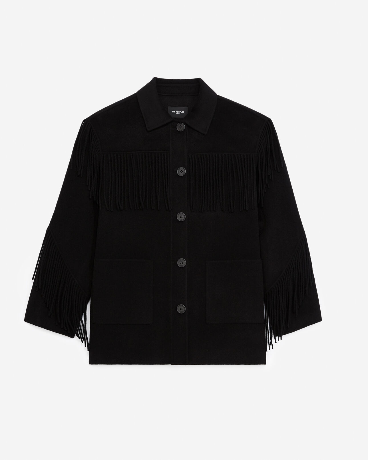 The Kooples FEMME BLACK blouson laine noir franges style western
