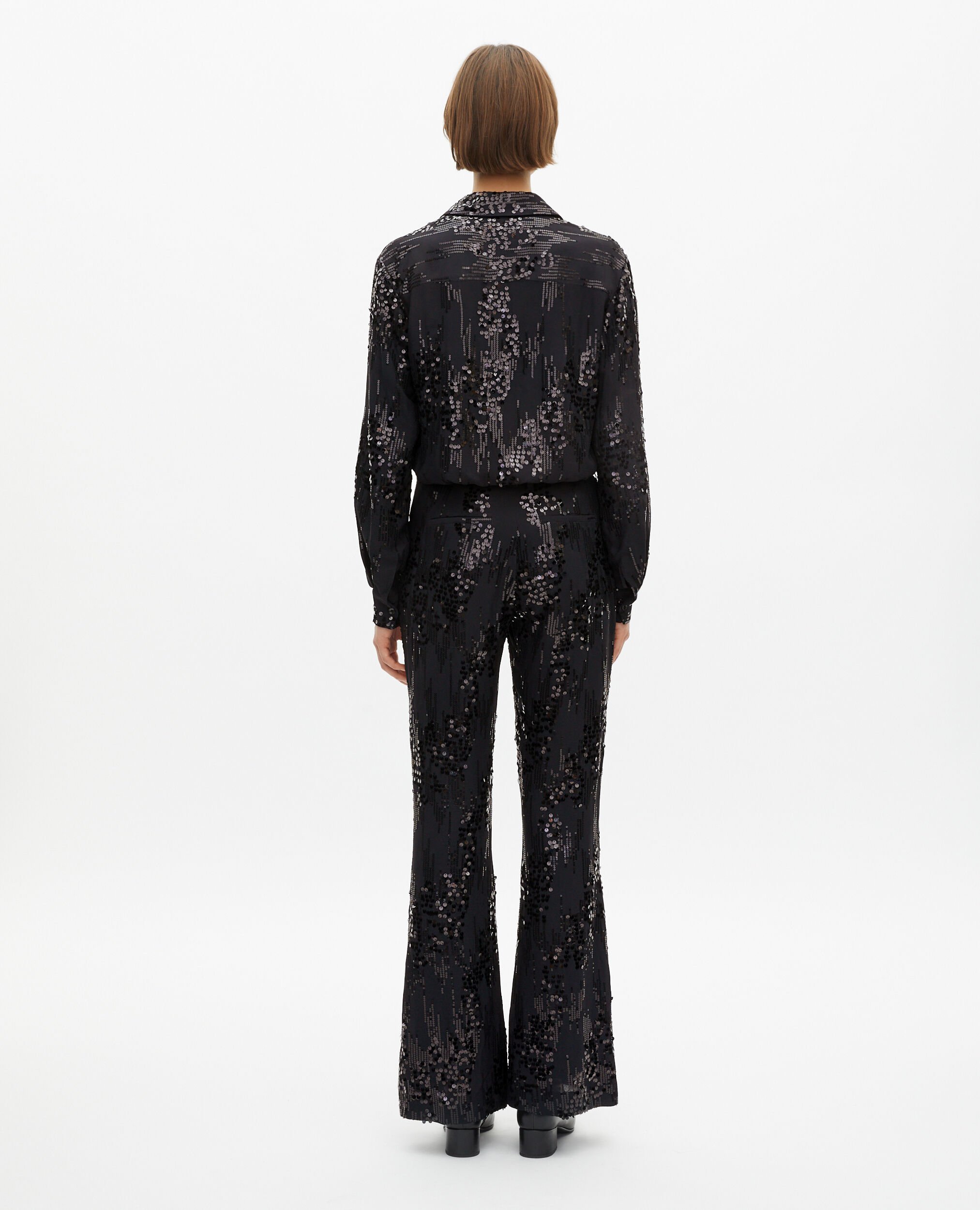 Black sequinned flare pants, BLACK, hi-res image number null