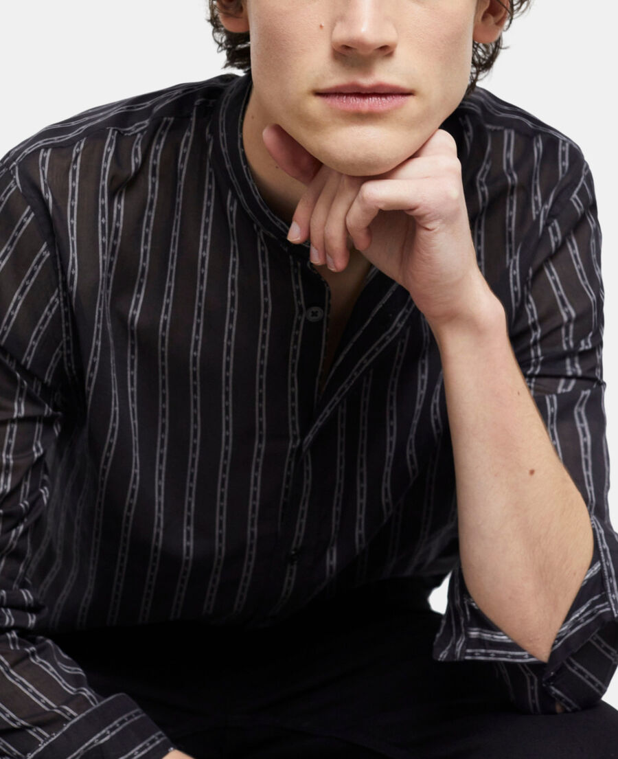 black striped shirt with officer collar