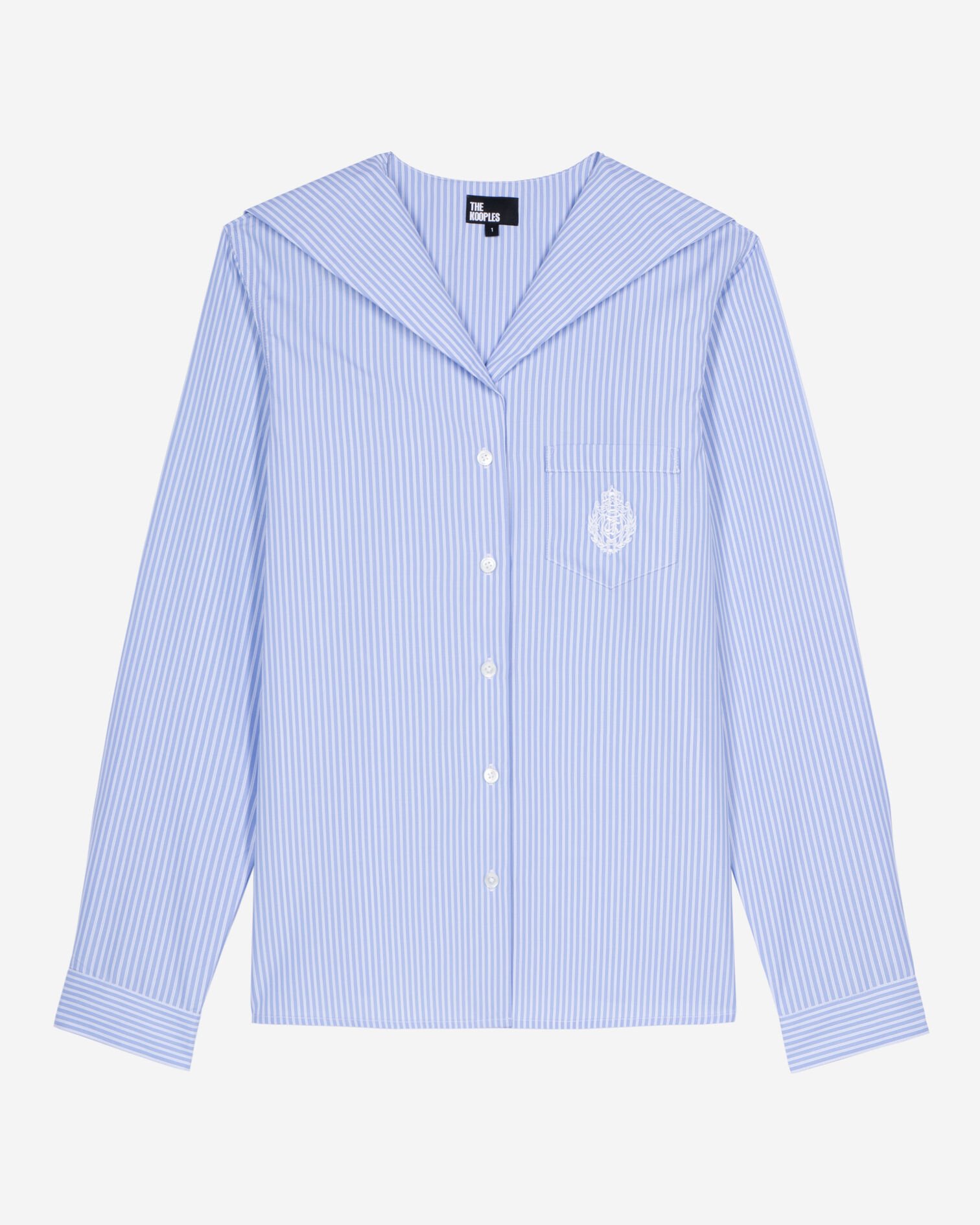 Chemise à rayures avec col vareuse bleue, BLUE WHITE, hi-res image number null