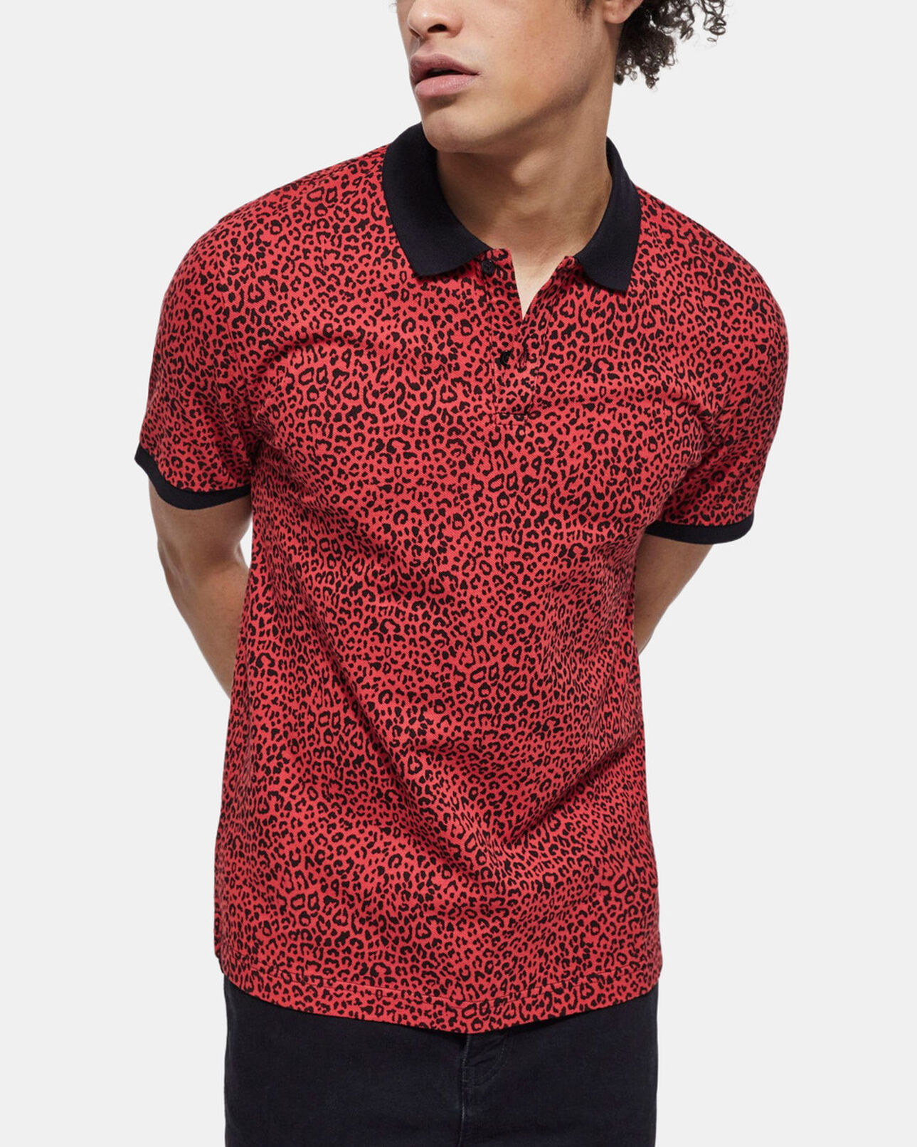 The Kooples MEN DARK RED red polo with leopard print