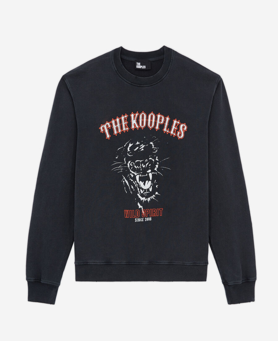 The Kooples HOMME BLACK WASHED sweatshirt sérigraphié noir