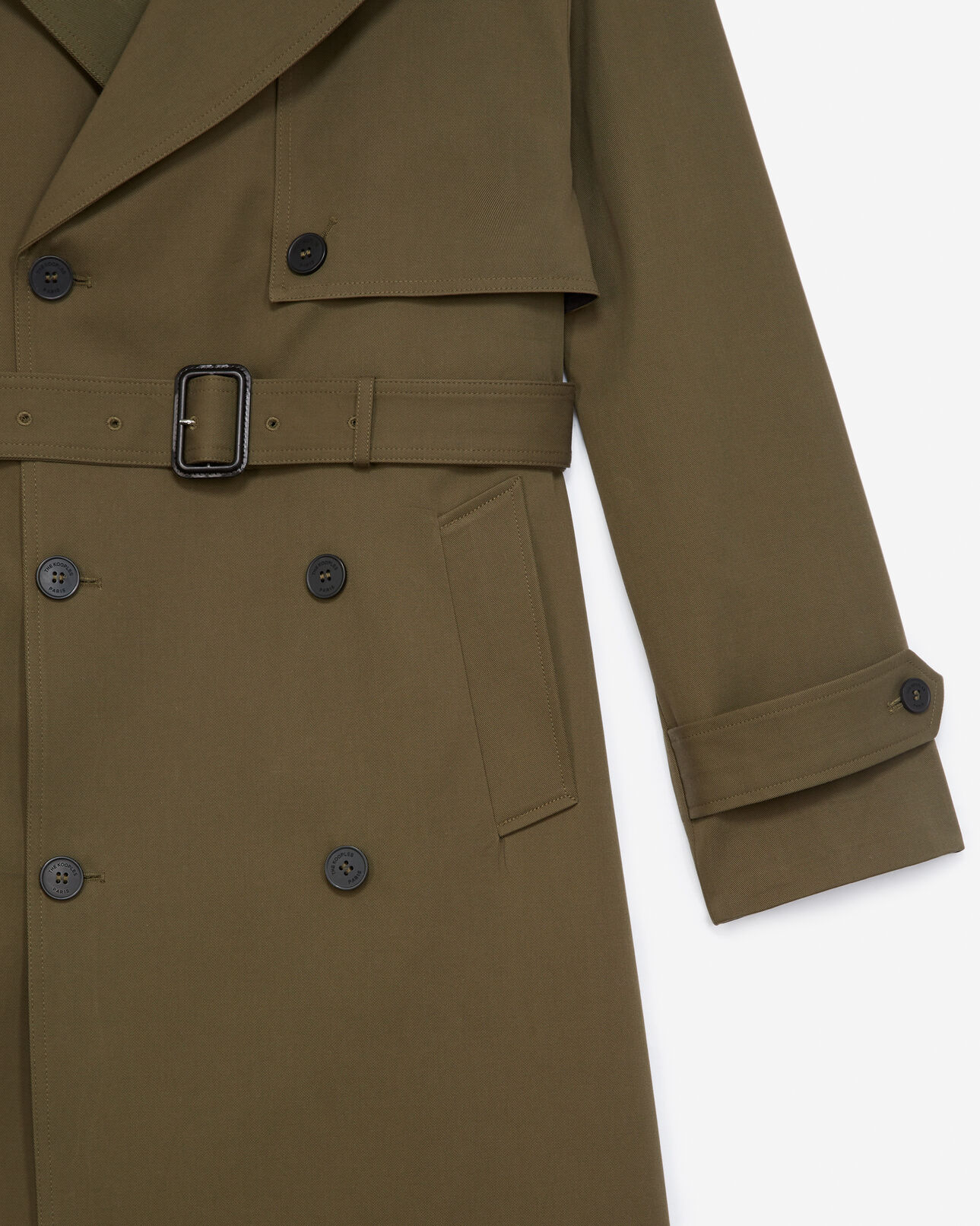 The Kooples MEN KAKI double-breasted military khaki trench coat