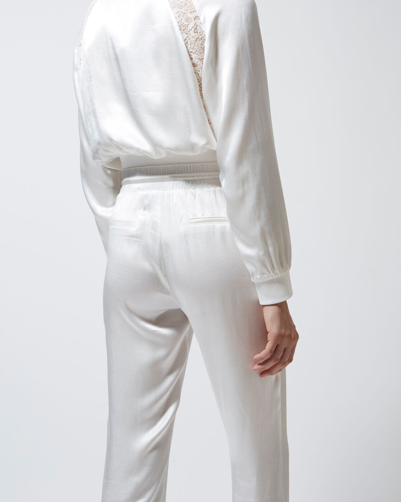 The Kooples WOMEN ECRU flowing white trousers with lace finish