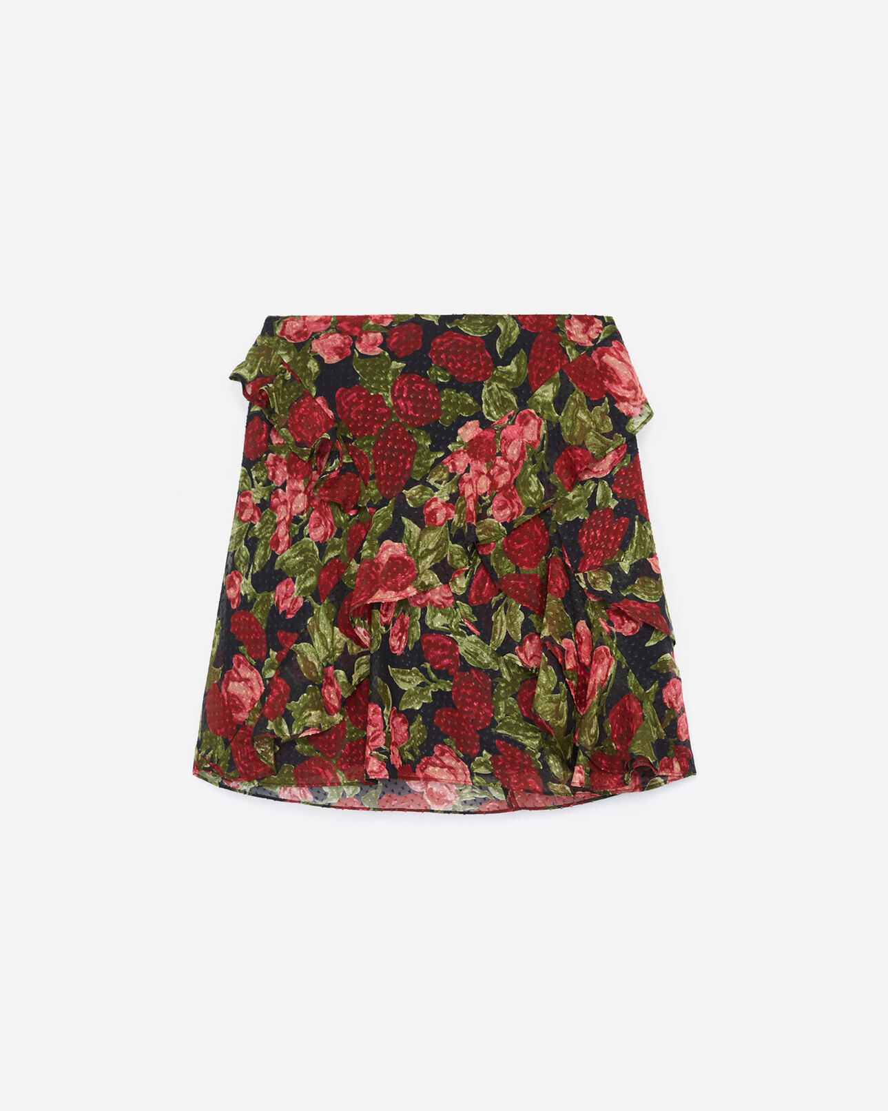 The Kooples FEMME BLACK - RED jupe courte à volants imprimé fleuri