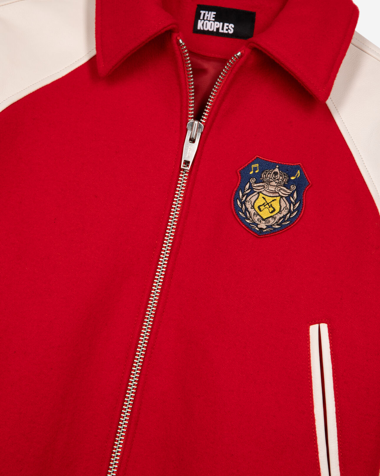 The Kooples FEMME RED / WHITE blouson en laine et cuir rouge et blanc
