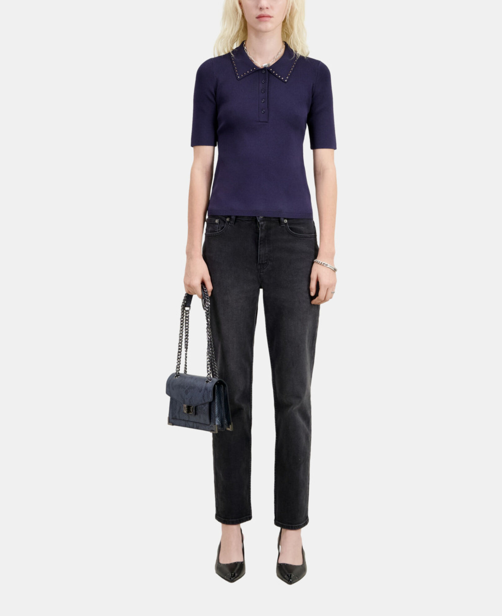 The Kooples WOMEN NAVY navy blue knitted polo t-shirt