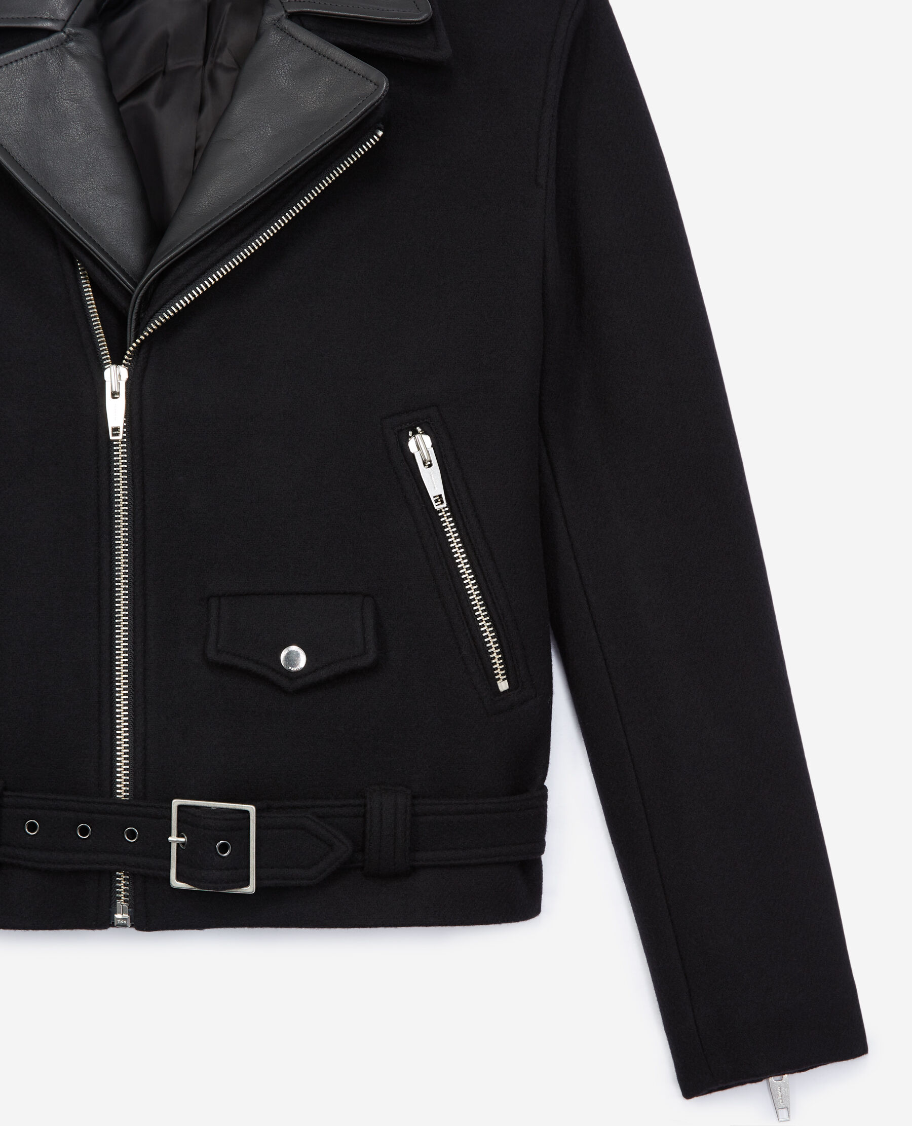 Black wool jacket with leather insert The Kooples