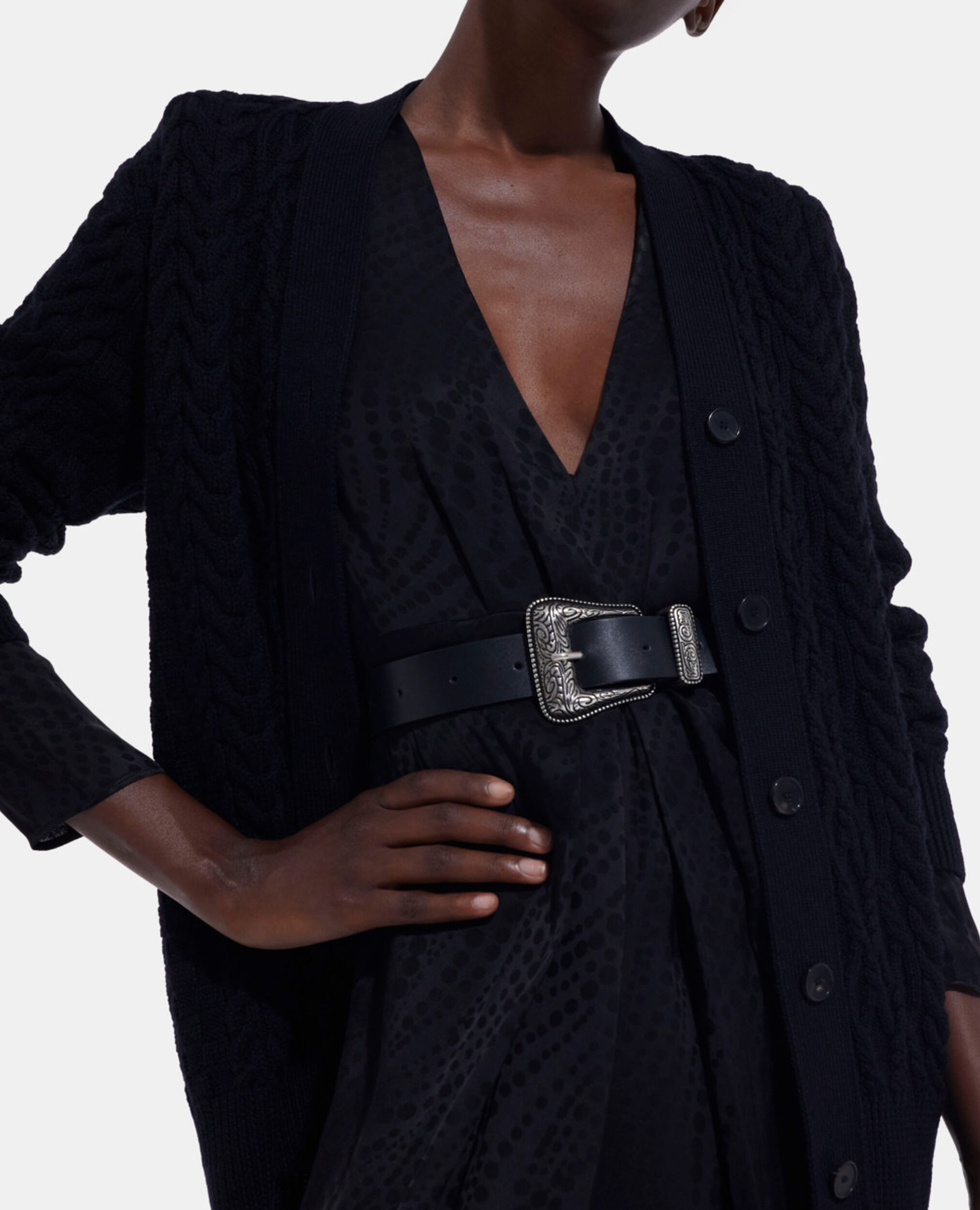 Black wool cardigan, BLACK, hi-res image number null