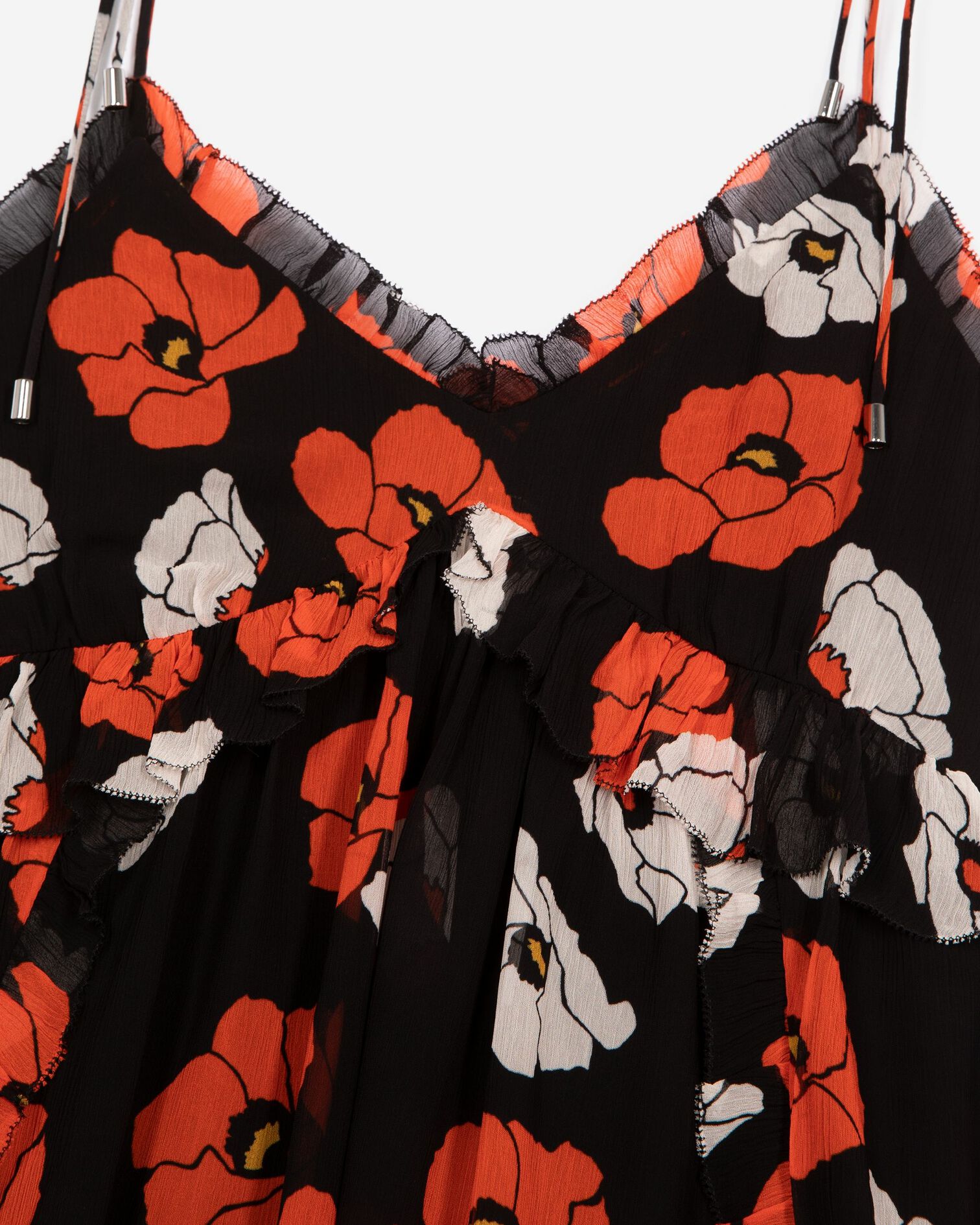 Kurzes Kleid mit Blumendruck schwarz, BLACK RED OFF WHITE, hi-res image number null