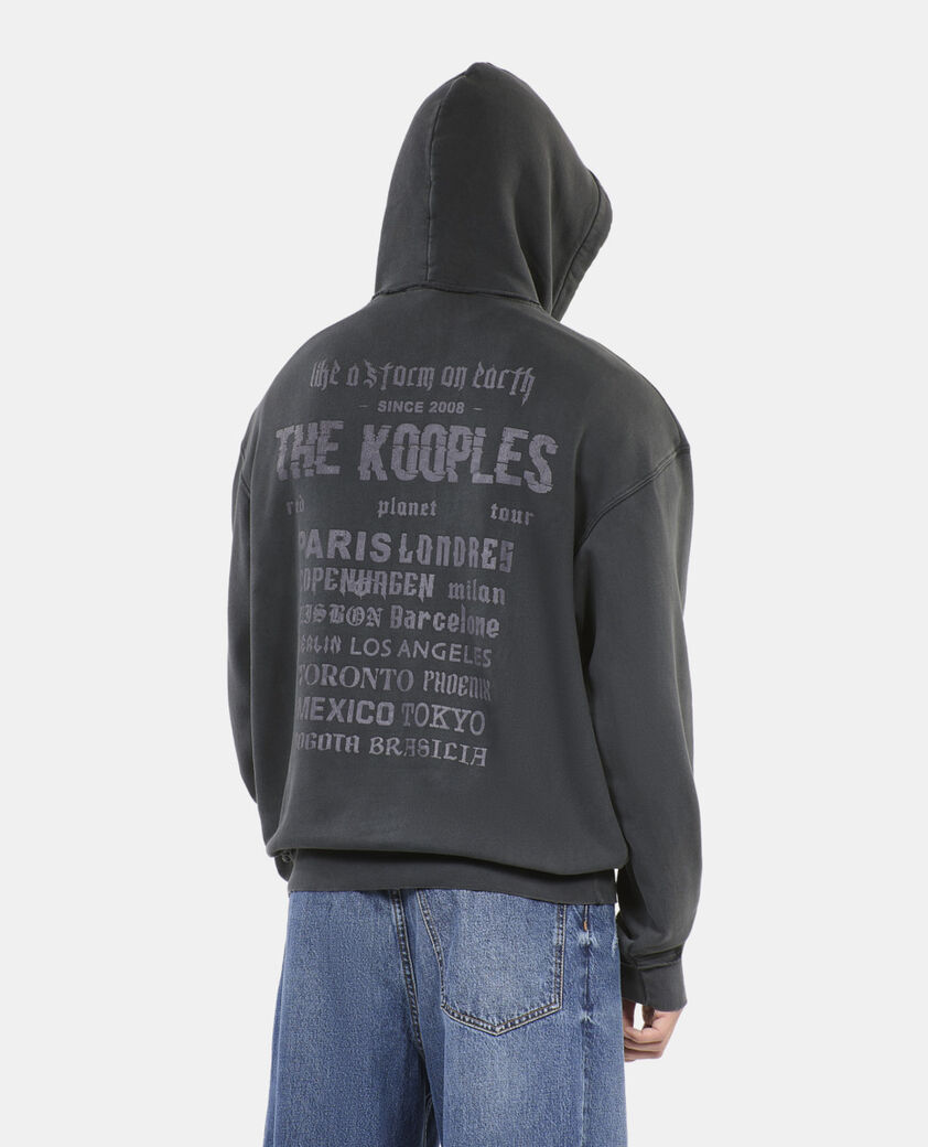 The Kooples HERREN BLACK WASHED schwarzes kapuzensweatshirt mit siebdruck