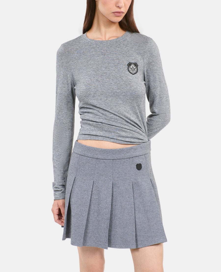 The Kooples WOMEN GREY MELANGE long sleeved printed t-shirt