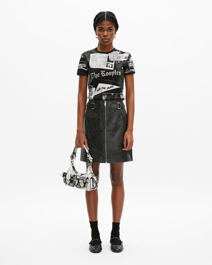 The Kooples WOMEN BLACK STONE short black leather skirt with zipper