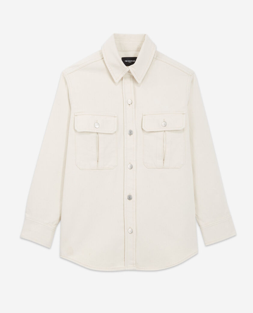 The Kooples F BEIGE MELANGE beige oversized denim shirt with chest pockets