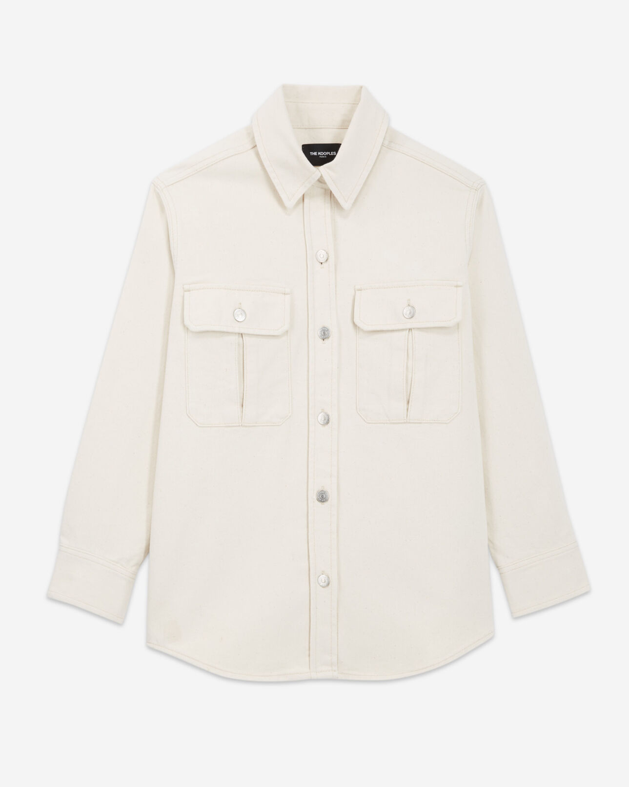 The Kooples FEMME BEIGE MELANGE chemise jean oversize poches poitrine beige