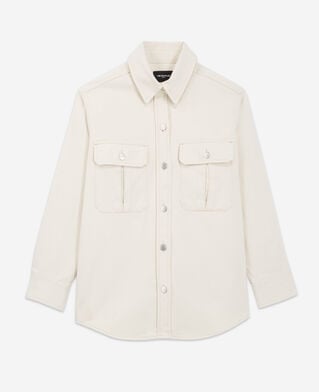The Kooples FEMME BEIGE MELANGE chemise jean oversize poches poitrine beige